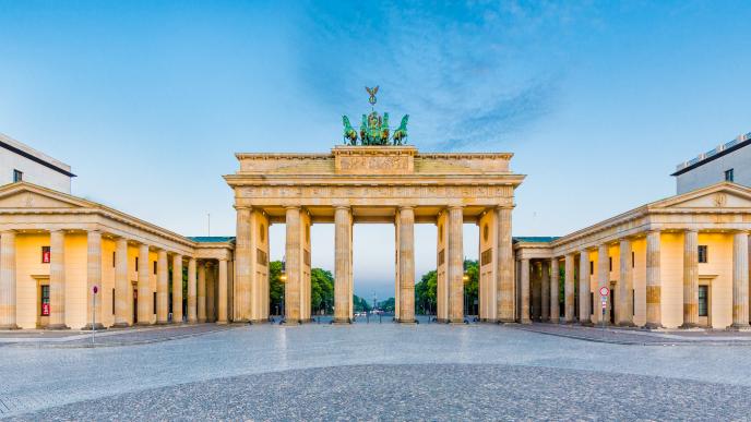 Brandenburg Gate is an 18th-century neoclassical monument in Berlin